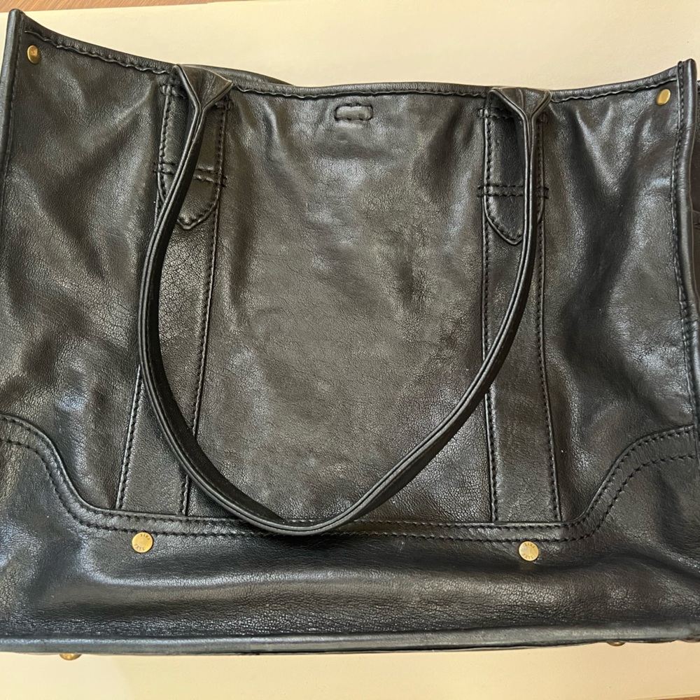 Frye Black Leather Bag with Gold Detail